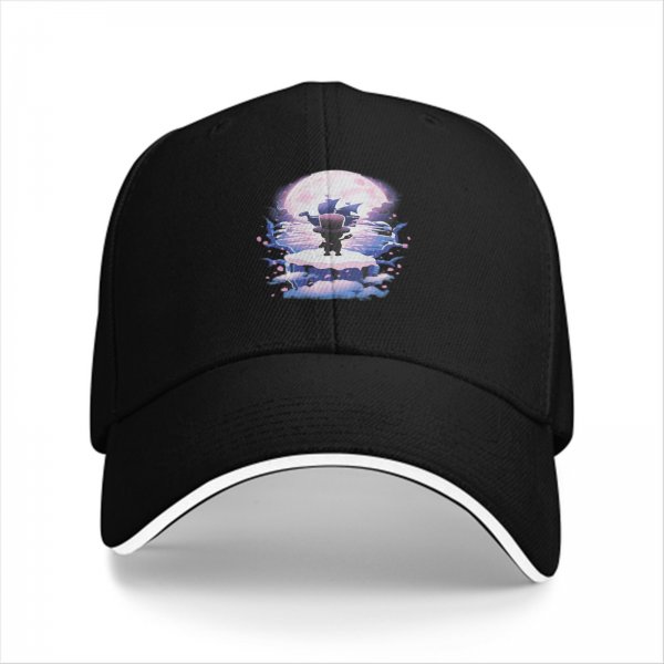 Black Baseball Cap With Fantasy Moonlit Character Art Print