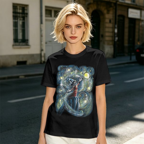Olive T-Shirt With Sorcerer Mickey Starry Night Artwork