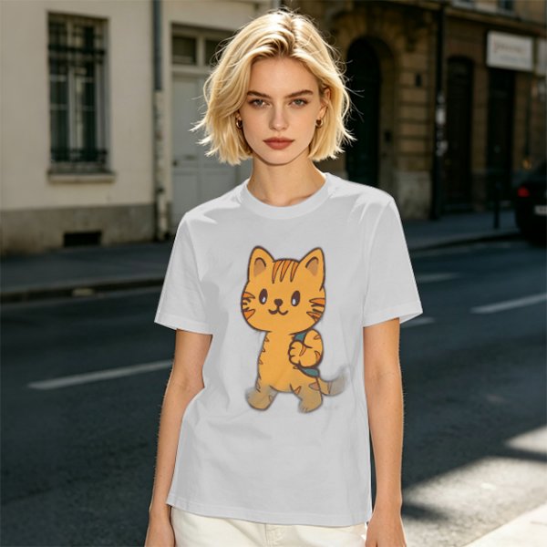 Olive T-Shirt With Cute Orange Tabby Cat Graphic
