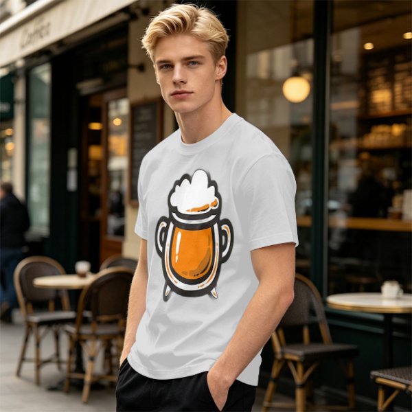 Olive Green T-Shirt With Stylized Beer Mug Graphic Print
