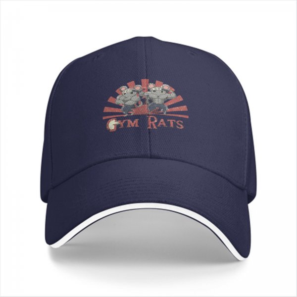 Black baseball cap with muscular gym rats graphic and Gym Rats text