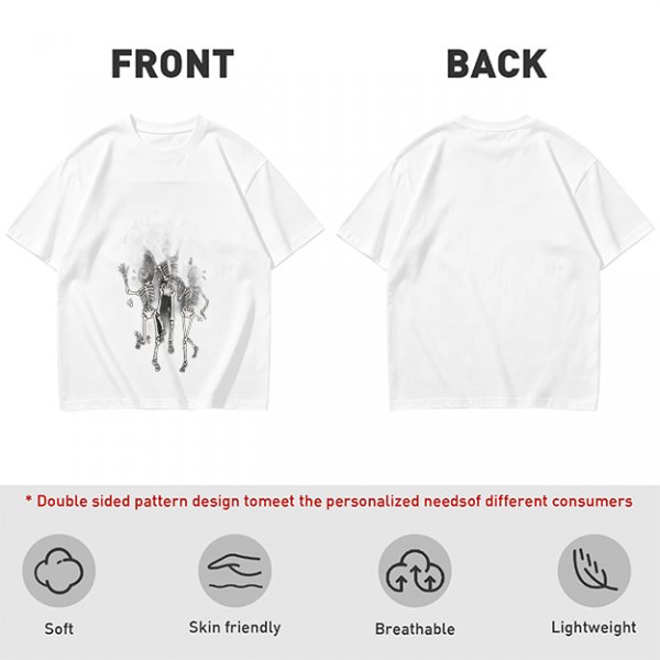 Olive T-shirt with Dancing Skeleton Graphic Print