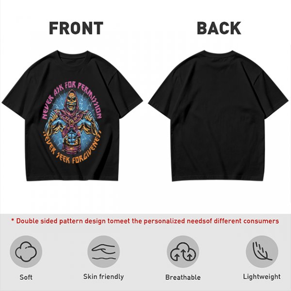 Olive t-shirt with skeleton warrior graphic and permission forgiveness text