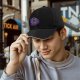 Black Baseball Cap With Purple Galaxy Cloud And Black Cat Print