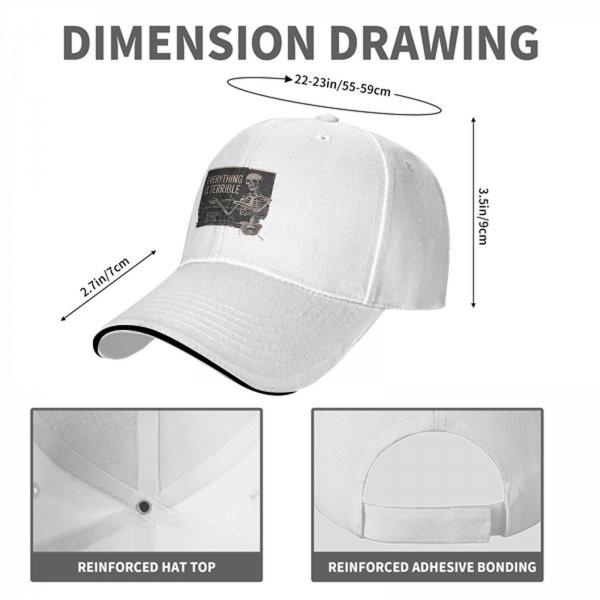 Black baseball cap with 'Everything is Terrible' skeleton graphic