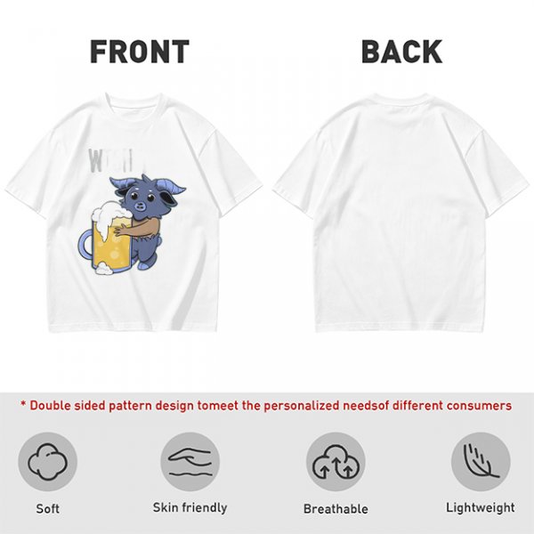 Olive T-Shirt With Cute Blue Goat Holding Foamy Beer Mug Print