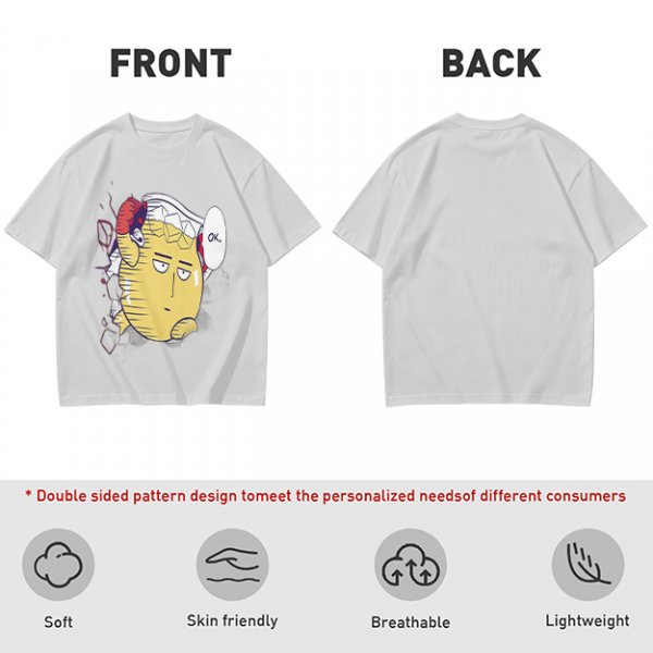 Oversized Olive T-Shirt with Saitama 'OK' Anime Graphic Print