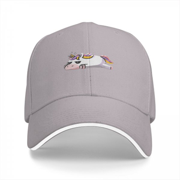 Black Baseball Cap With Lazy Unicorn Graphic Print