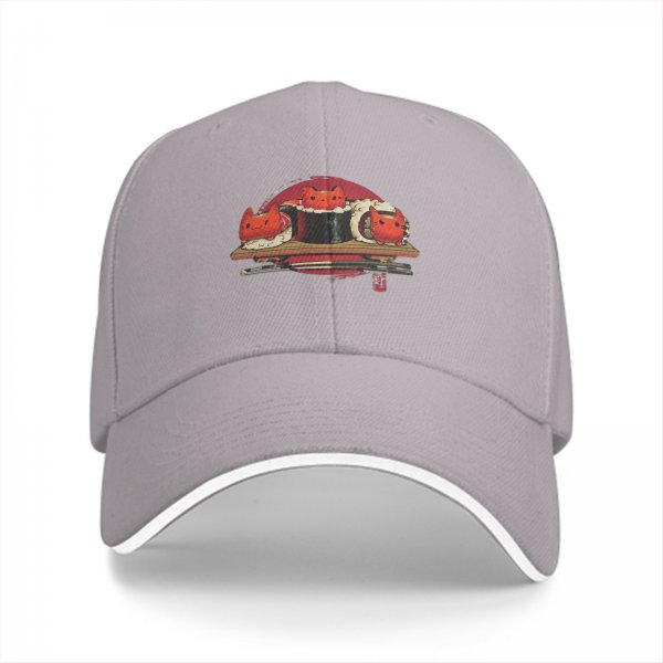 Black baseball cap with cute sushi cat graphic print