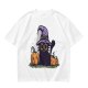 Olive Halloween T-Shirt with Black Cat Witch and Pumpkins