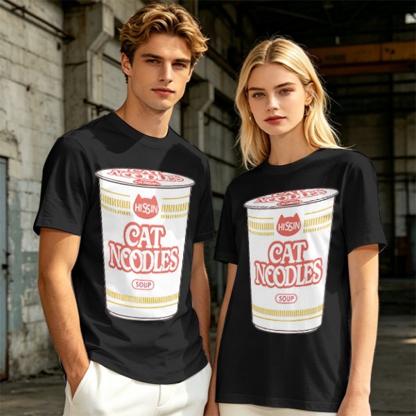 Olive T-shirt with Cat Noodles Cup Print