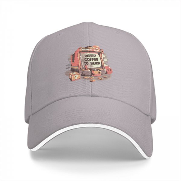 Black baseball cap with insert coffee to begin arcade graphic
