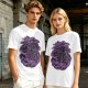 Olive Green T-Shirt with Purple Abstract Swirling Graphic Print