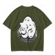 Olive Green T-Shirt With Sleeping Curled Cat Graphic Print