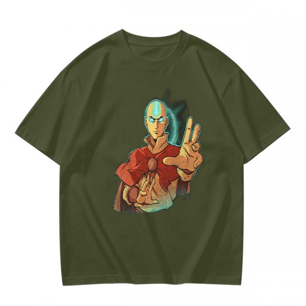 Olive Green T-Shirt with Avatar Aang The Last Airbender Art