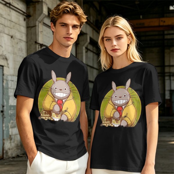 Totoro in Yellow Cardigan with Catbus Graphic T-Shirt