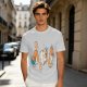 Olive T-Shirt With Playful Orange Cat Illustrations