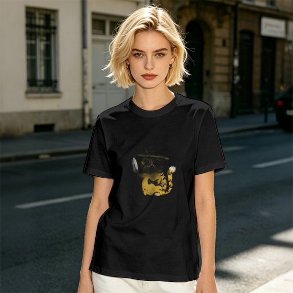 Olive T-Shirt With Whimsical Cat Fish Hybrid Graphic