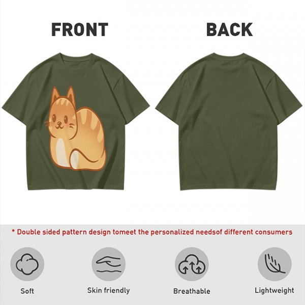 Olive Green T-Shirt With Cute Orange Tabby Cat Graphic