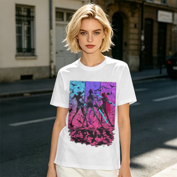 Olive T-Shirt With Neon Cyberpunk Warrior Women Graphic