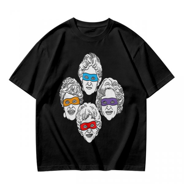 Olive T-Shirt With Golden Girls Ninja Turtle Masks Graphic