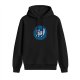 Black Hoodie With Cartoon Dog In Blue Swirl Graphic