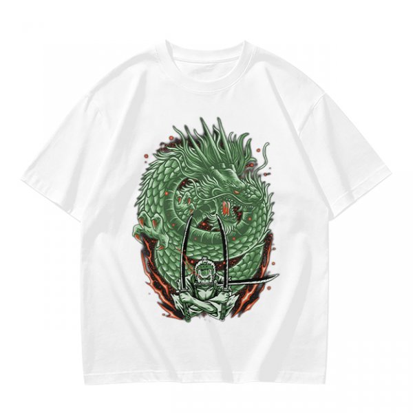 Olive T-shirt with Green Dragon and Samurai Warrior Graphic