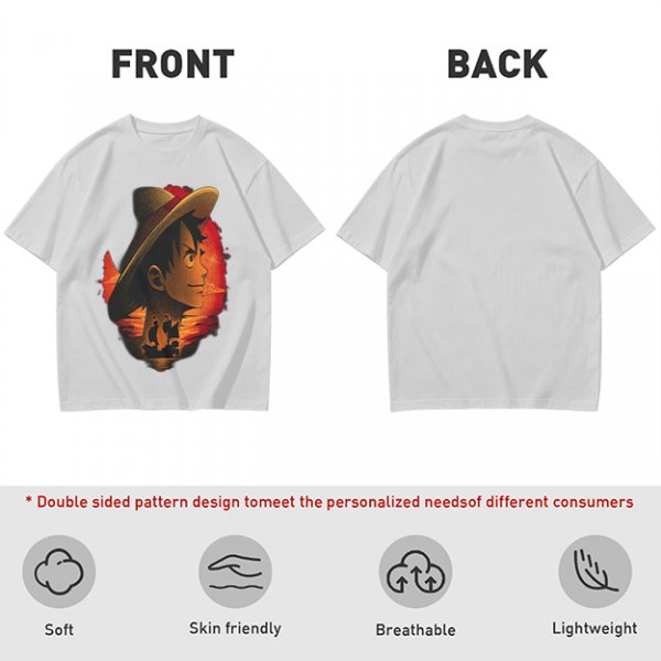 Olive T-Shirt Featuring Monkey D. Luffy Sunset Pirate Ship Art