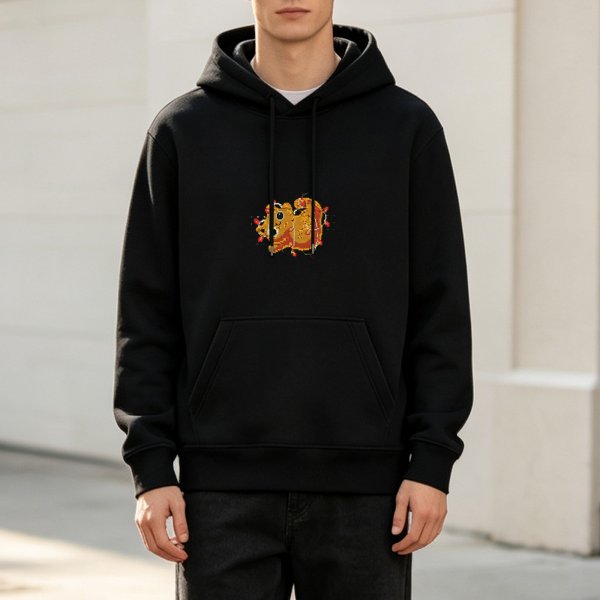 Black Hoodie With Stylized Squirrel Graphic Print
