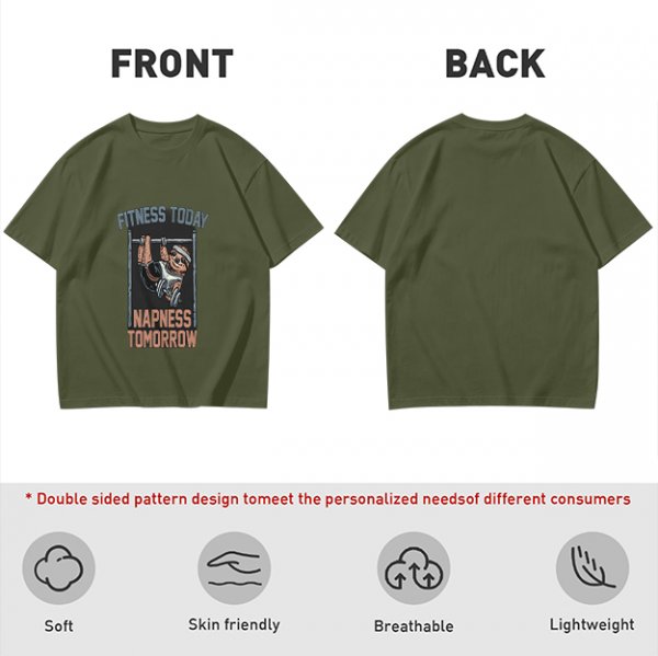 Olive T-Shirt with Sloth Fitness Today Napness Tomorrow Print
