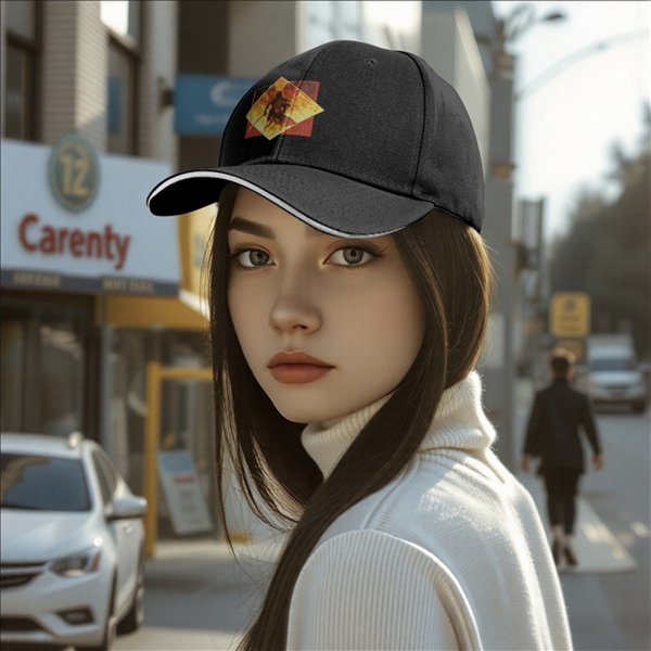 Black Baseball Cap With Fiery Warrior Silhouette Graphic