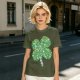 Olive Green T-Shirt With St. Patrick's Day Four-Leaf Clover Art