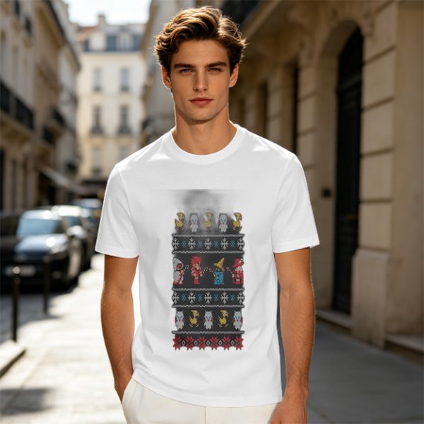 Olive T-Shirt With Final Fantasy Christmas Themed Pixel Art Print