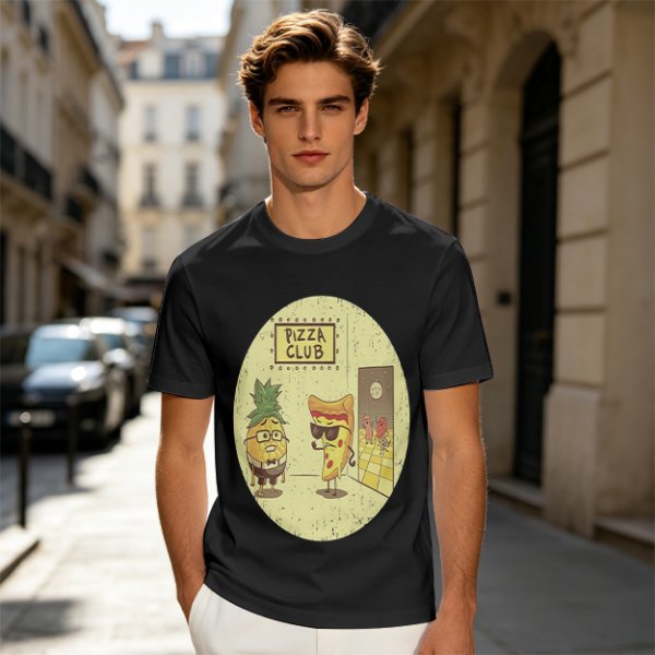 Pizza Club T-Shirt With Funny Pineapple and Pizza Slice Characters