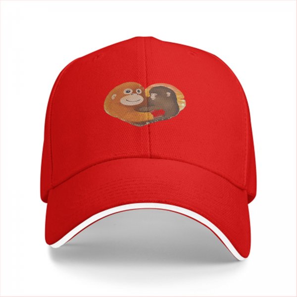 Black Baseball Cap With Hugging Monkeys Heart Design