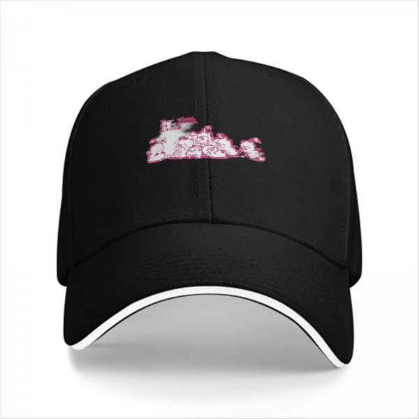 Black Baseball Cap With Pink Whimsical Graphic Design