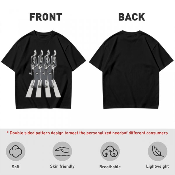 Olive T-Shirt With Skeletons Crossing Abbey Road Style Crosswalk Print