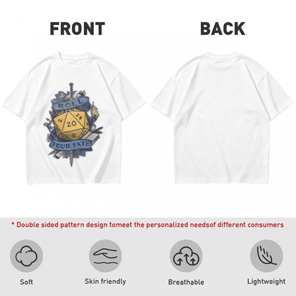 Roll Your Fate D20 Dice Graphic T-Shirt For Tabletop RPG Fans