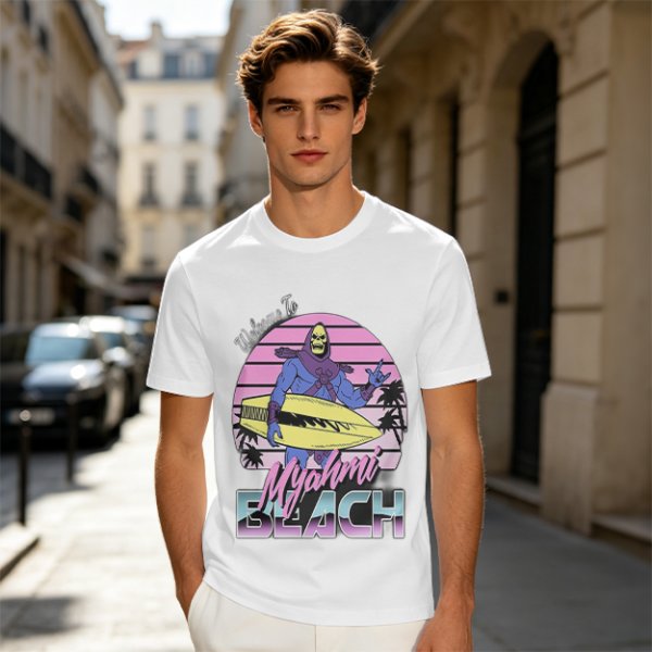 Welcome to Myahmi Beach Skeletor Surf Graphic T-Shirt