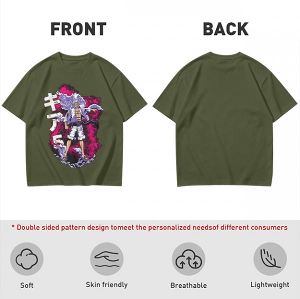 One Piece Gear 5 Luffy Graphic Olive T-Shirt