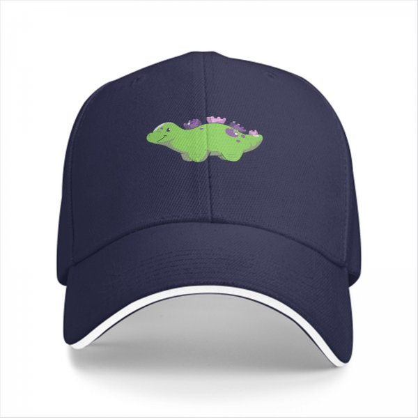 Black Baseball Cap With Cute Green Dinosaur Graphic