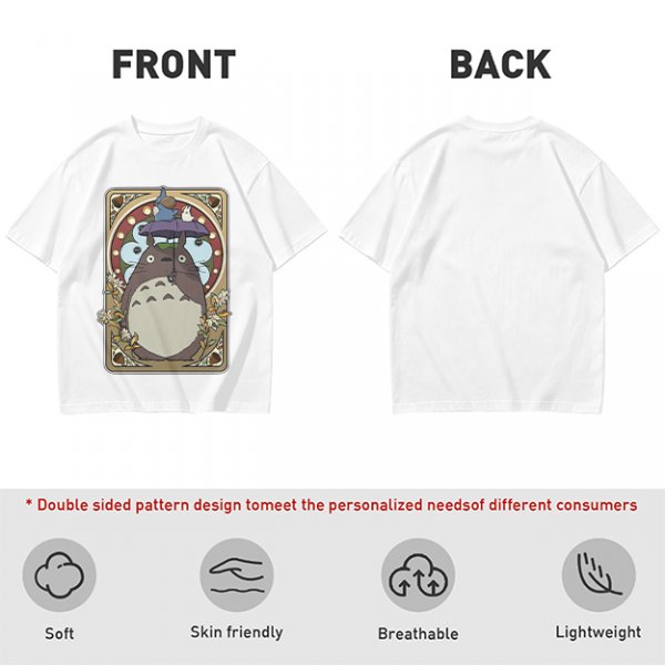 Olive Green T-Shirt With My Neighbor Totoro Art Nouveau Print