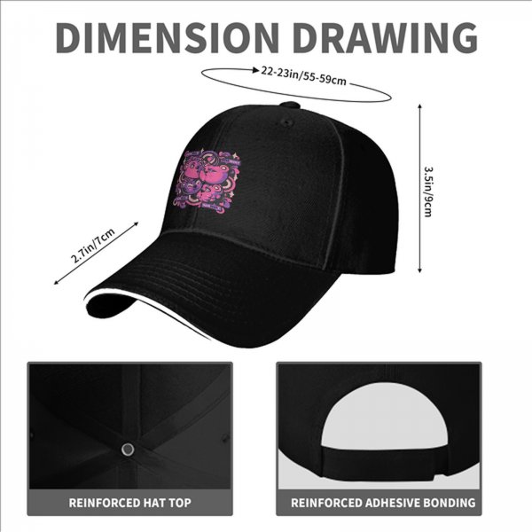 Black baseball cap with pink and purple bear graphic print