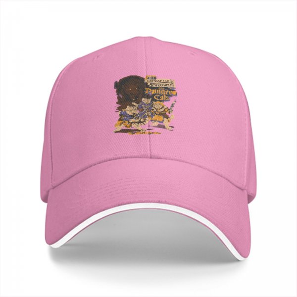 Black baseball cap with fantasy cat adventure graphic print