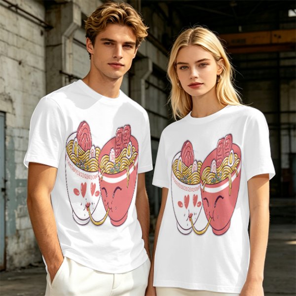 Olive T-Shirt With Cute Ramen Cups In Love Graphic