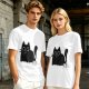 Oversized Army Green T-Shirt With Surprised Black Cat Graphic