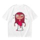 Olive Green T-Shirt With Creepy Cartoon Girl Print