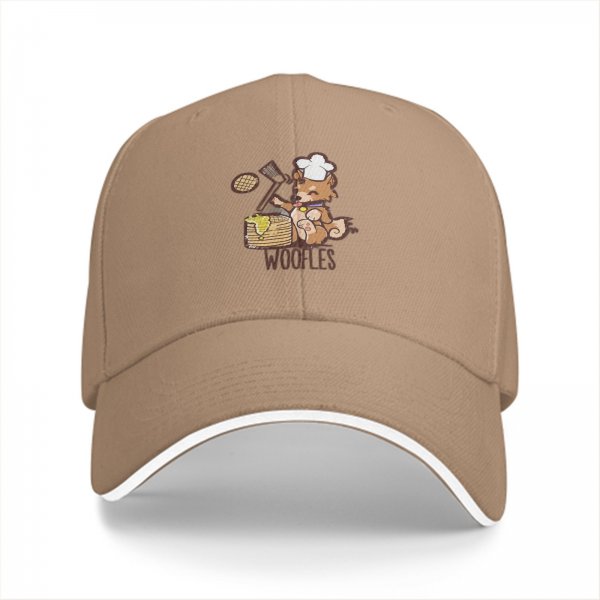 Black Baseball Cap With Cute Dog Chef Cooking Waffles Design