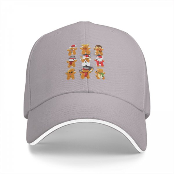 Black Baseball Cap With Christmas Gingerbread Characters Print