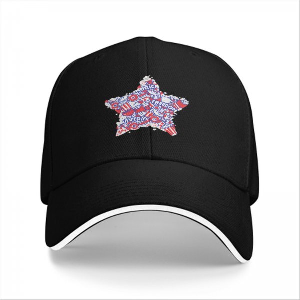 Black Baseball Cap With Patriotic Star Freedom Bravery Print